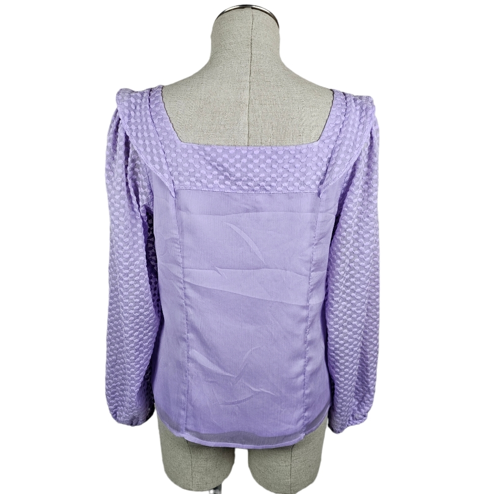 Banana Republic Factory Square Neck Ruffle Clip Dot Blouse in Lilac Sea - Picture 5 of 9